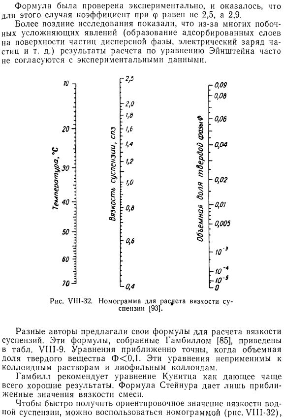 Расчет вязкости жидких неоднородных смесей (суспензий, коллоидных растворов, эмульсий).