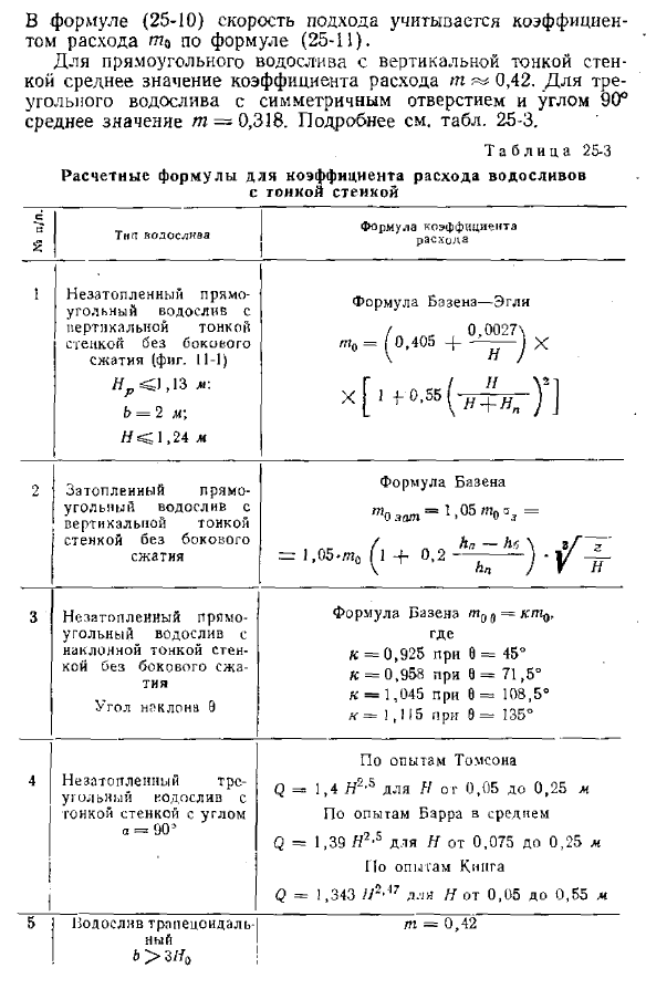 Основная расчетная формула водослива с тонкой стенкой