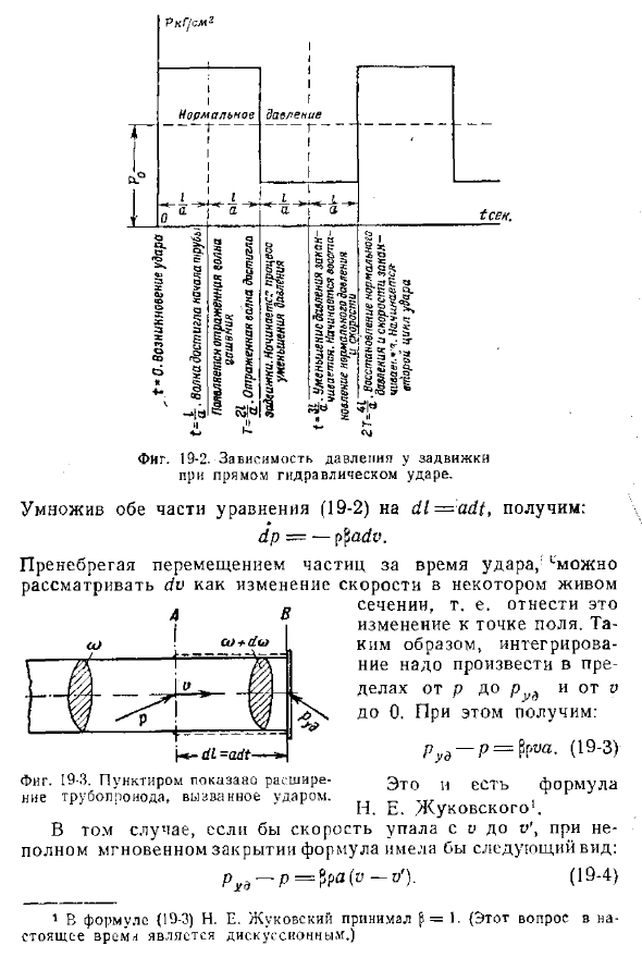 Формула Н. Е. Жуковского для давления при мгновенном закрытии задвижки