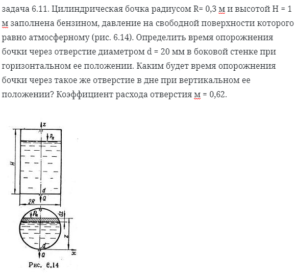 задача 6.11. Цилиндрическая бочка радиусом