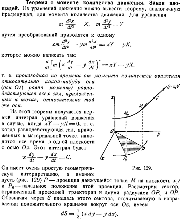 Теорема о моменте количества движения. Закон площадей