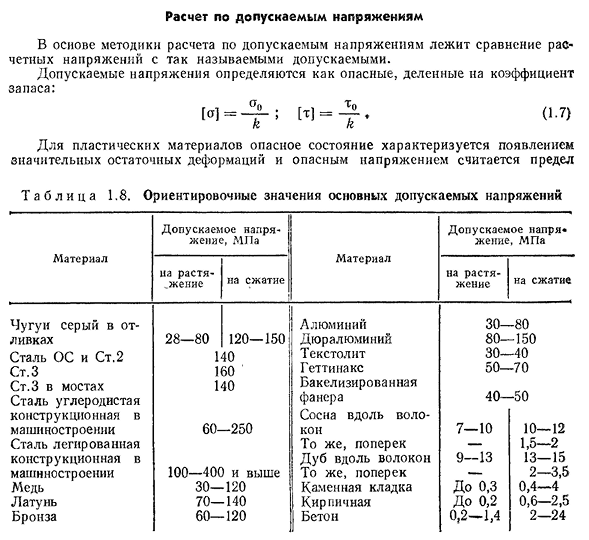 Расчет по допускаемым напряжениям