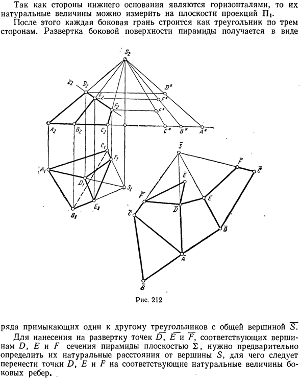 Построение разверток пирамидальных, конических и других линейчатых поверхностей, исключая цилиндрические