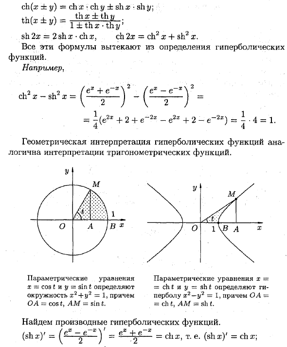 Формулы гиперболических функций