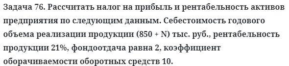 Задача 76. Рассчитать налог на прибыль и рентабельность активов
