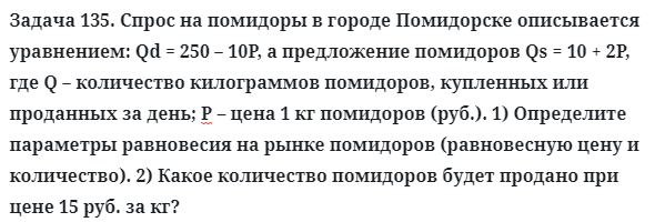 Задача 135. Спрос на помидоры в городе Помидорске описывается
