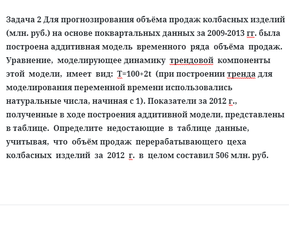 Задача 2 Для прогнозирования объёма продаж колбасных изделий (млн. руб.) на основе