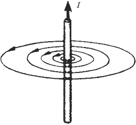 Нарисуйте магнитные линии вокруг прямого проводника