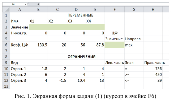 Линейное программирование в Excel задачи с решением