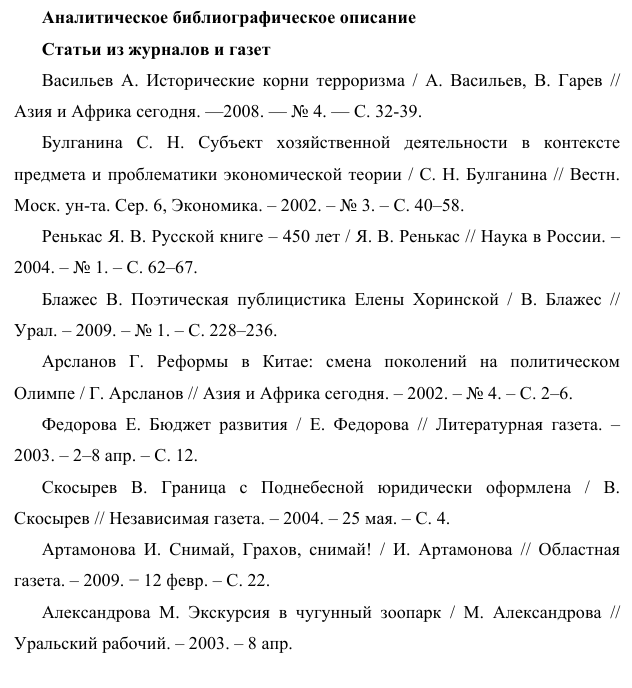 Пример оформления списка литературы для реферата