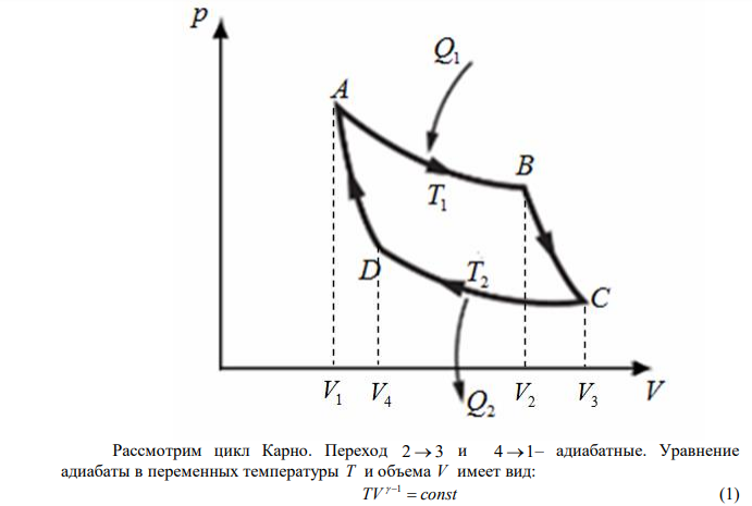 Идеальный двухатомный газ совершает цикл карно график которого изображен на рисунке