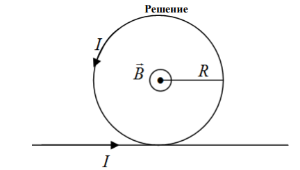  Бесконечно длинный провод образует круговую петлю, касательную к проводу. По проводу идет ток силой 5 А. Найти радиус петли, если известно, что напряженность магнитного поля в центре петли равна 41 А/м. 