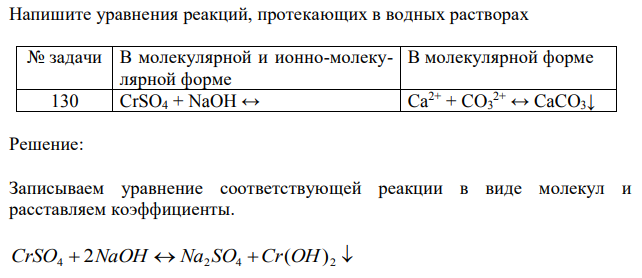 Напишите уравнения реакций, протекающих в водных растворах  CrSO4 + NaOH ↔ 
