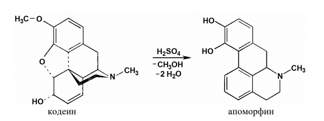  Обоснуйте методику определения подлинности кодеина (ФС.2.1.0113.18), приведите химизм, поясните эффект реакции. Методика: к 0,01 г субстанции прибавляют 1 мл серной кислоты концентрированной и 0,05мл 1,3 % раствора железа(III) хлорида и нагревают на водяной бане; должно появиться синее окрашивание. Прибавляют 0,05 мл азотной кислоты концентрированной; раствор должен стать красным. 
