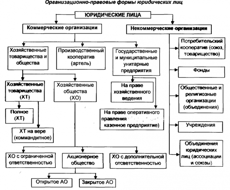 Конспект схему на тему организационно правовые формы юридических лиц в российской федерации